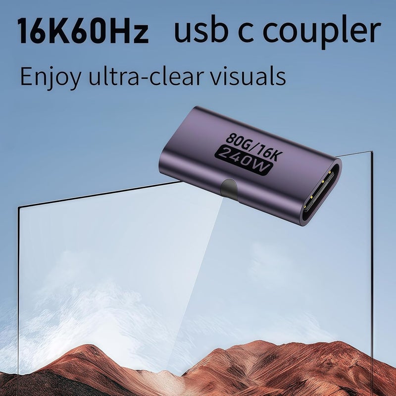 basecolors 5 Pack USB C Female to Female Adapter,Usb C Coupler Supports Up to 80Gbps Data Transfer And 240W Fast Charging,Compatible with Thunderbolt 4/3 Supports 16K/8K HD Video & Audio Output.（Blue-violet) - Image 4